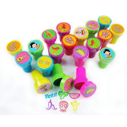 Tiny Mills 24 Pcs Fiesta Stampers for Kids, Birthday Party Favors, Pinata Fillers, Goody Bag Filler Treats, Classroom Rewards, Cinco de Mayo Party Favors