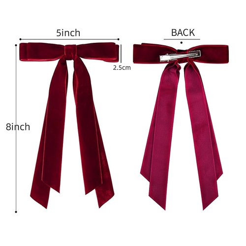 2PCS Wine Red Velvet Bows Hair Clips, 5" Bow Hair Clips Elegant Velvet Hair Bows for Women Girls Non-Slip Alligator Clips Cute Hair Accessories for Toddlers Kids Baby Valentine's Day Christmas Gifts