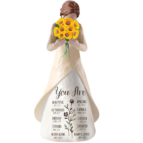 Bozspacer Inspirational Hand-Painted Figurine with Sunflower Bouquet, You are Beautiful, Amazing Resin Doll, Great Gift for Her, Girl Friends, Friends, 5.9 Inches Resin Doll Tabletop (You are)