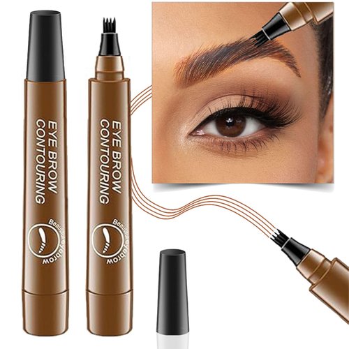 Microblading Eyebrow Pen, Light Brown, 2024 Upgraded 3D Waterproof 4-Tip Eyebrow Pencil, Ideal for Natural Makeup with Long-Lasting Effect for Women (2 Pcs)