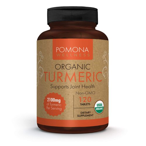 Pomona Wellness Organic Turmeric Supplement 2100 mg, USDA Organic, Non-GMO, Vegan, Turmeric Curcumin with Black Pepper for Absorption, for Joint Support and Immunity, 120 Tablets