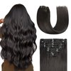 Sunya Clip in Hair Extensions Real Human Hair Natural Black Human Hair Clip in Extensions Double Weft Human Hair Clip ins Straight Hair Extensions Clip ins 20 Inch #1B 8Pcs/120g