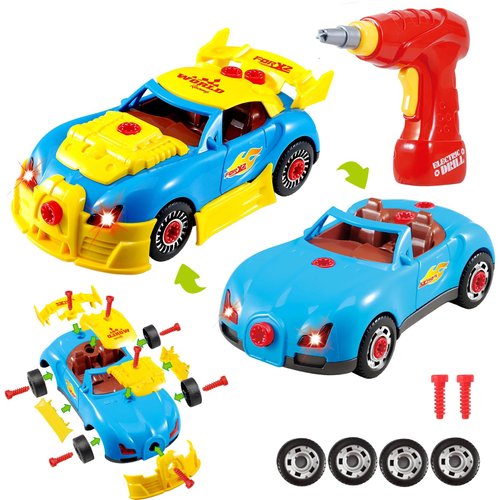 PowerTRC Take Apart Racing Car Toddler Toys Set, 30 Pcs Stem Learning Education Toy Build Your Own Car Construction Set with Drill, Light, Sound