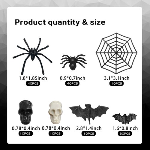 DRWATE Halloween Plastic Bats Spiders Skull Head 150PCS Mini Bats Spiders Skull Heads Spider Webs for Halloween Decorations Creepy Scary Prank Toys Plastic Insect Toys Halloween Miniatures (Bats)