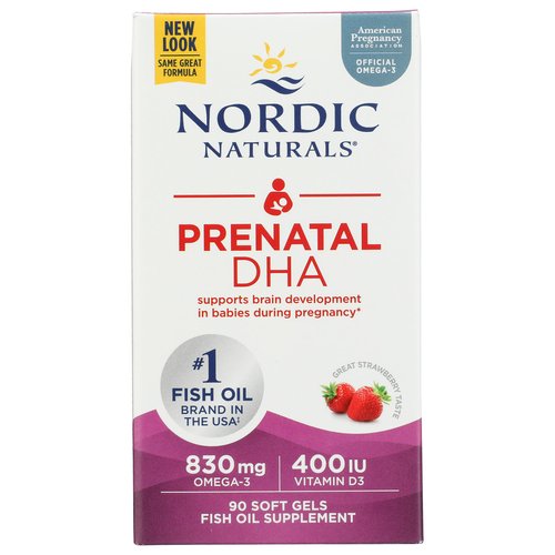 Nordic Naturals Prenatal DHA, Strawberry - 90 Soft Gels - 830 mg Omega-3 + 400 IU Vitamin D3 - Supports Brain Development in Babies During Pregnancy & Lactation - Non-GMO - 45 Servings
