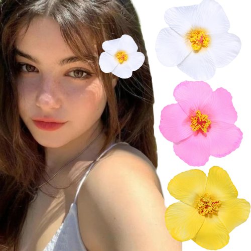 3pcs Hawaiian Flower Hair Clips Hibiscus Hair Clip Plumeria Flower for Women 3.5 Inch Artificial ...