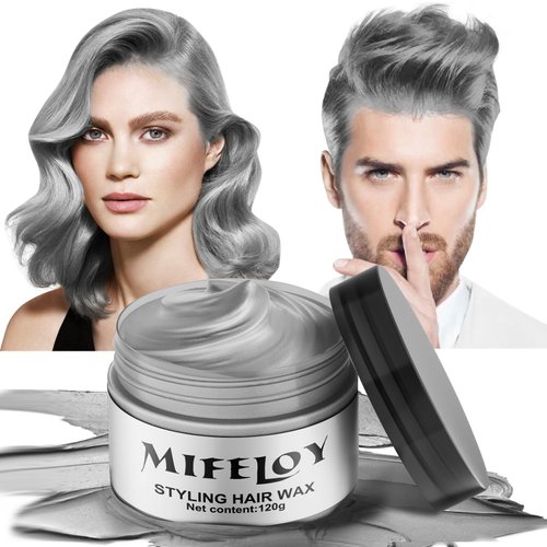 Silver Gray Temporary Hair Color Wax 4.23 oz, Instant Natural Hairstyle Cream Dye, Grey Styling Pomades for Girls Women Youth, Disposable Coloring Mud for Party Cosplay DIY Halloween