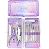 ZIZZON Nail Clippers Kit Manicure Pedicure Set with Holographic Case(Purple)