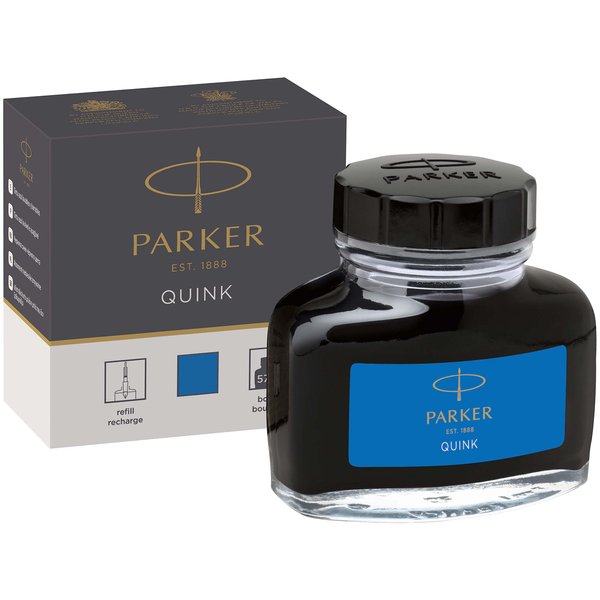 Parker Fountain Pen Ink Bottle Washable Blue QUINK Ink 57ml. Fountain Pen Refill