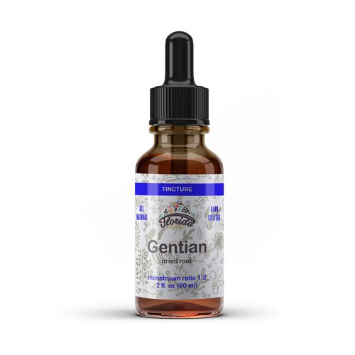 FLORIDA HERBS Gentian Liquid Extract, Organic Gentian (Gentiana lutea) Dried Root Herbal Supplement, Non-GMO in Cold-Pressed Organic Vegetable Glycerin 700 mg, 2 oz (60 ml)