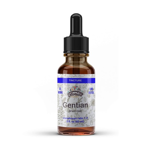 FLORIDA HERBS Gentian Liquid Extract, Organic Gentian (Gentiana lutea) Dried Root Herbal Supplement, Non-GMO in Cold-Pressed Organic Vegetable Glycerin 700 mg, 2 oz (60 ml)