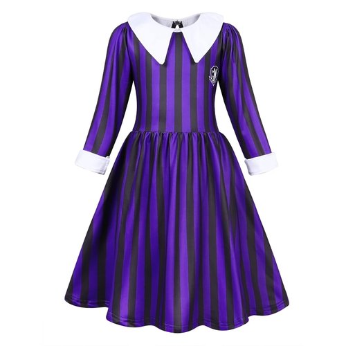 Sukyfecde Princess Costume Girls Kids Nevermore Academy School Dress Up Gothic Style Classic Striped Dresses Cosplay Outfits Size 12 (11-12 Years, Purple)