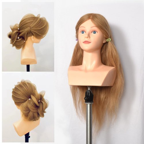 omc 06 22 inch 100% Human Hair Mannequin Head Manikin Cosmetology Heads Practice Braiding Styling Training Coloring Bleaching Dyeing Curling Cutting Updos