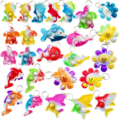 HOZKEAP 26 Packs Bluk Octopus fishs dolphins turtles sharks whales mini Pop Keychain,Birthday Party Favors Supplies Classroom summer students Prize