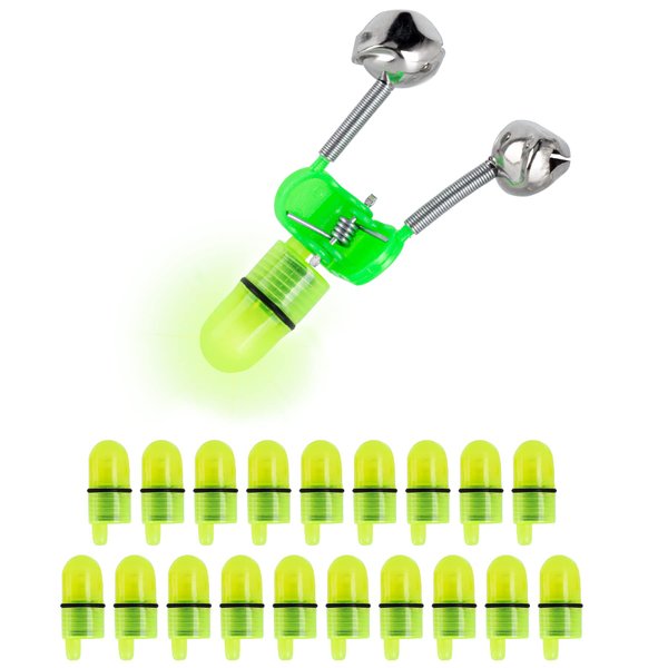 OHOH 20 PCS LED Fishing Light, Waterproof Fishing Bite Alarm Light Bulb Replacement, LED Night Fishing Rod Bite Bait Alarm Light (Green Light)