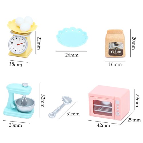 ONEST 26 Pieces Miniature Dollhouse Accessories Mini Stuff with Stand Mixer Kitchen Scale Flour Rolling Pin and Others for Dollhouse Kitchen Toys