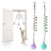 Andiker Cat Spring Toy, Self-Play Stretchable Door Hanging Cat Toy with Bell for Indoor Interactive Cat Toy, Soft Plush Ball with Spring Kitten Toy for Cat Kitten Playing Exercising (Green+Purple)