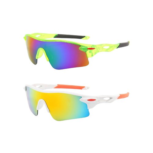 swanoble UV400 2 Sports Sunglasses for Kids Cycling,Light frame Sunglasses for Boys Girls,Youth Softball Baseball Golf (2Pack-Transparent Green+White orange)