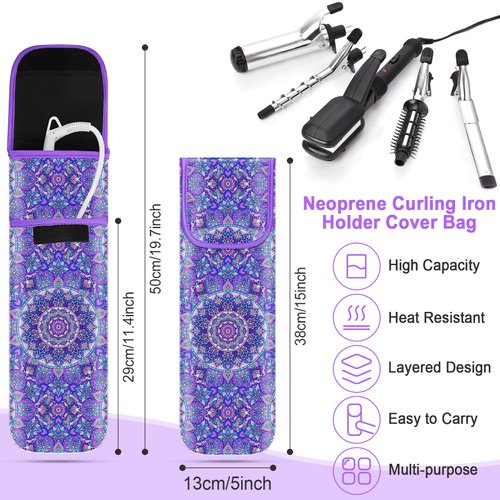 Shappy 2 Pieces Flat Iron Case Heat Resistant Travel Bag Curling Iron Organizers and Storage Neoprene Straightener Holder and Silicone Hot Hair Tools Travel Bag(Mandragora)