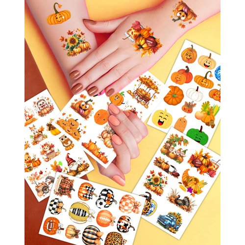 20 Sheets Funny Pumpkins Temporary Tattoos Stickers,216 Pieces Thanksgiving Autumn Harvest Themed Tattoos Stickers Party Decoration Supplies Party favors for Kids Adults