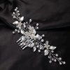 Teyglen Leaf Bride Wedding Hair Comb Silver Leaf Crystal Hair Side Comb Vintage Leaf Rhinestone Headpieces Bridal Pearl Crystal Hair Pieces Wedding Hair Accessories for Women Bride Girls