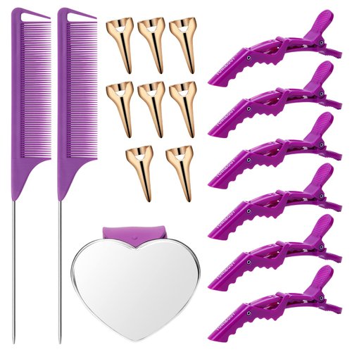 Coldairsoap Hair Parting Tools Set, 17 Pieces Including Hair Parting Rings, Sectioning Clips, Rat...