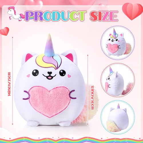 Leyndo 14 Inch Caticorn Plush Throw Pillow Toy Cute Unicorn Stuffed Animals Soft Unicorn Plush Throw Gift for Girl Kid Birthdays Christmas Sofa Bedroom Room Decor (Lovely)