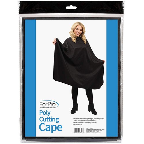 ForPro Professional Collection Poly Cutting Cape, Black, Professional Polyester Hair Salon Cape, 50” W x 57” L