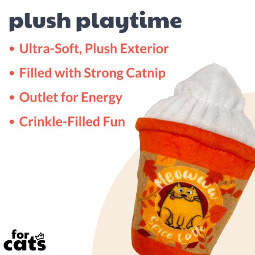 Huxley & Ket Plush Cat Toy | Meowww Spice Latte | Fall Season Strong Catnip Filled Cat Toy | Plush Interactive Kitten and Cat Toy with Catnip and Crinkle | Kittybelles