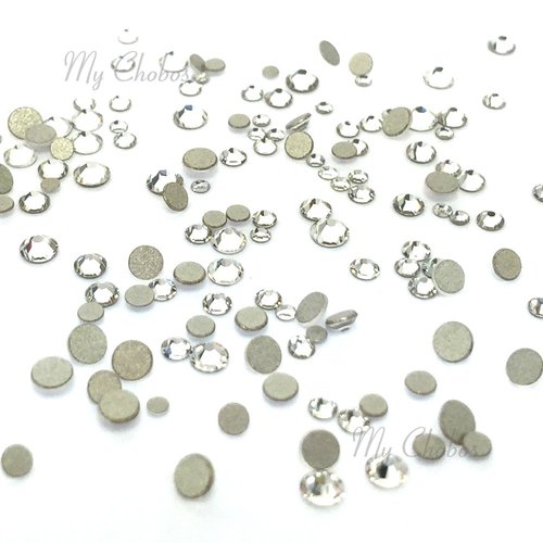 Crystal (001) Clear Tiny Small Sizes Mixed with Swarovski 2058 Xilion Rose flatbacks Sizes ss3, ss5, ss6, ss7, ss9, ss10 No-Hotfix Rhinestones Nail Art 144 pcs (1 Gross)