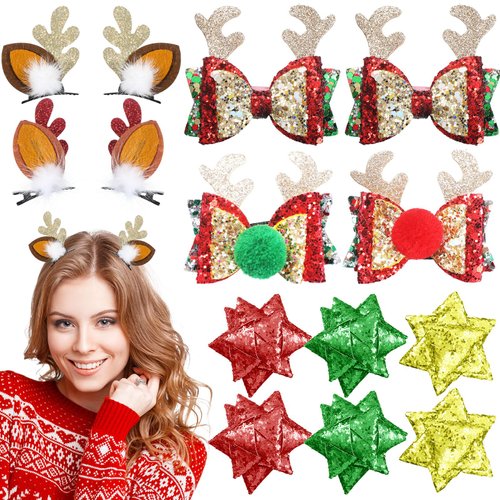 Yuxung 14 Pieces Christmas Hair Clips for Girls Star Hairpins Christmas Sequins Bow Hair Accessor...