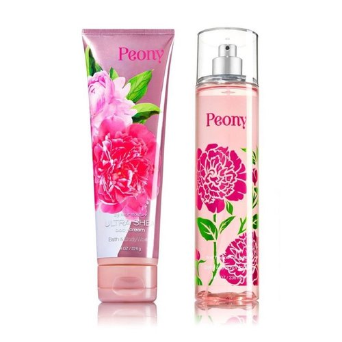Bath and Body Works Peony 8 Ounce Fragrance Mist and 8 Ounce Body Cream Set