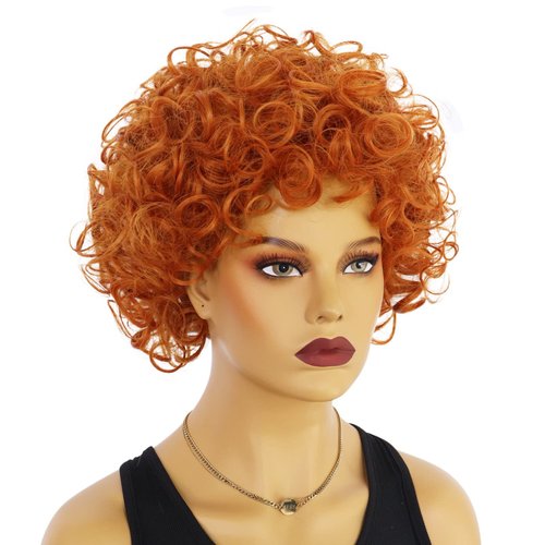HUNIGIR Orange Curly Wig Women Short Afro Wig 70s Orange Wig for Unisex Adult Heat Resistant Synthetic Cosplay Halloween Costume Wig (Orange)