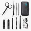 HANTEKAS Manicure Set 9 in 1 Stainless Steel, Nail Clippers Scissors Pedicure Tools Kit - Portable Travel Grooming Kit for Men and Women with Black/Blue Leather Case (Blue)