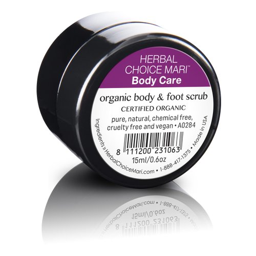 Organic Body & Foot Scrub by Herbal Choice Mari (0.5 Fl Oz Glass Jar) - No Toxic Chemicals
