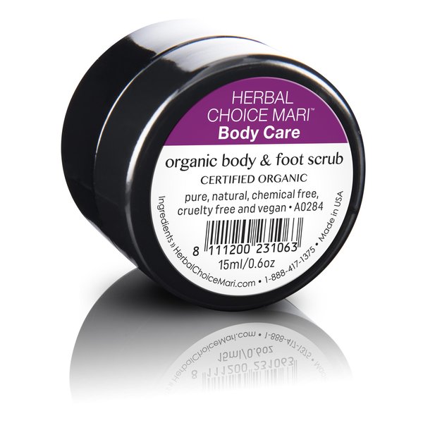 Organic Body & Foot Scrub by Herbal Choice Mari (0.5 Fl Oz Glass Jar) - No Toxic Chemicals
