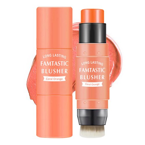 Erinde Cream Blush Stick with Brush, 3 In 1 Cheek Blush & Lip Tint & Eyeshadow Makeup Stick, Lightweight, Easy To Use, Waterpfoor, Long-lasting, Ideal Cheek Makeup Gifts for All Skin Tones (03#)