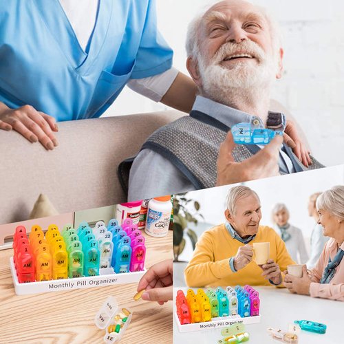 Daviky Monthly AM/PM Pill Organizer - 30 Day, 2 Times a Day Pill Box to Hold Vitamins, Supplements and Medications