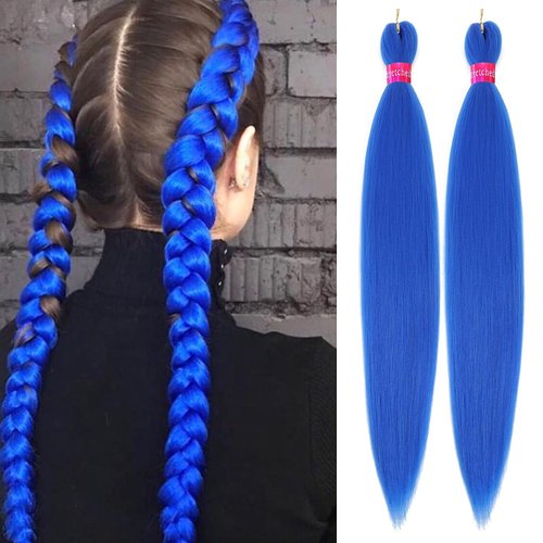 Dark Blue Braiding Hair Pre Stretched 2 Packs Kanekalon Box Braids Hair Extensions 26 Inches Synthetic Pre Stretched Braiding Hair