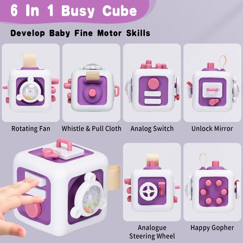 Montessori Busy Cube for Toddlers 1-3 - Travel Toys Educational Learning Toys for Baby Kids, 6 in 1 Sensory Activity Cube for Kids Hands-on Ability Learning Skill Gift for Birthday Halloween Christmas