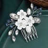 Catery Flower Bride Wedding Hair Comb Silver Small Side Comb Blue Crystal Hair Piece Jewelry Accessories for Women and Girls