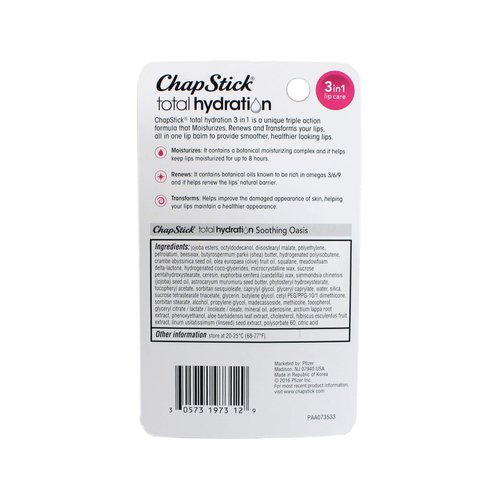 ChapStick Total Hydration 3-in-1 Lip Care Soothing Oasis 0.12 oz (Pack of 2)