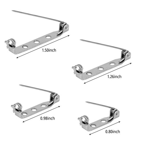 50 Pcs Brooch Pins, Silver Bar Pins, Secure Back Clasp with Back Bar Fastener, Pin Badge Backs with Holes, 4-Size Pack of Safety Pins (50)