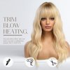 HAIRCUBE Long Wave Blonde Wigs With Bangs,Ombre Blonde Curly Wigs for Women Heat Resistant Synthetic Wigs