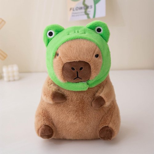 Ditucu Cute Capybara Plush Pillow with Wearable Frog Hat Stuffed Animals Capibara Plushies Toys Gifts for Kids 11 inch