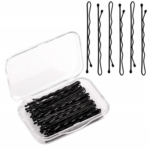 InfantLY Bright 100pcs Bobby Pins Hair Clips, 2.2 Inch Black Hairdressing Salon Secure Hold Hairpins Wave Hairgrip Invisible Hairclip Bun Accessories with Box for All Types, Transparent