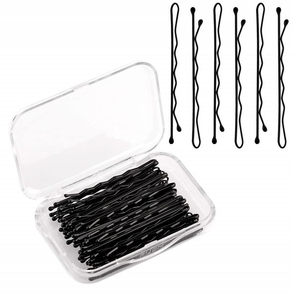 InfantLY Bright 100pcs Bobby Pins Hair Clips, 2.2 Inch Black Hairdressing Salon Secure Hold Hairpins Wave Hairgrip Invisible Hairclip Bun Accessories with Box for All Types, Transparent
