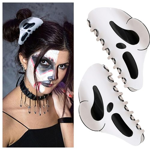 Ylapagne Ghost Mask Halloween Hair Clips 2Pcs Scream Grimaces Funny Ponytail Clip Strong Hold Nonslip Hair Accessories