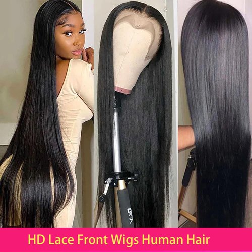 daparo Straight Lace Front Wigs Human Hair Pre Plucked 13x4 HD Transparent Lace Frontal Wigs Human Hair with Baby Hair 180% Density Glueless Human Hair Wigs for Women Natural Black 30inch