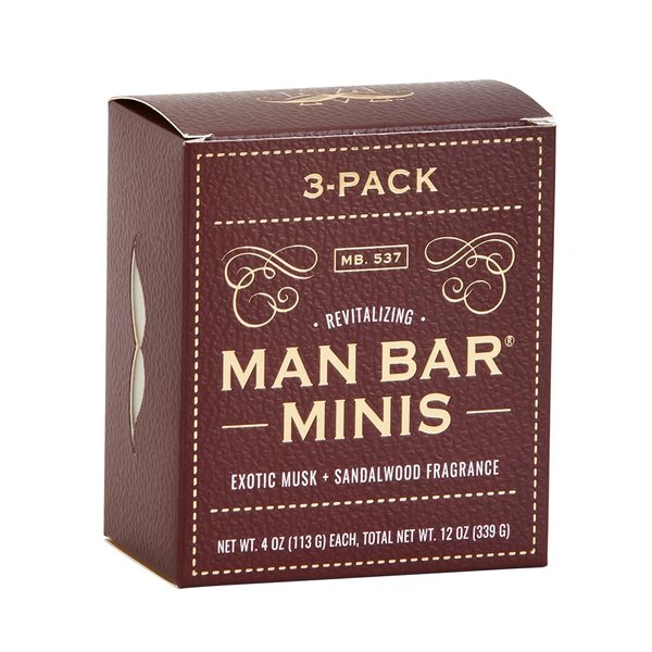 Exotic Musk & Sandalwood Man Bar Soap - Hair and Body Mini 3 Pack - 4 oz Pack of 3